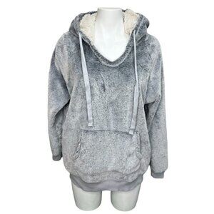 𝅺Dylan LA Grey Faux Fur Hooded Sweater Size Medium Comfy Cozy Loungewear